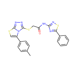 Cc1ccc(-c2csc3nnc(SCC(=O)Nc4nsc(-c5ccccc5)n4)n23)cc1 ZINC000002859336