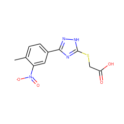 Cc1ccc(-c2n[nH]c(SCC(=O)O)n2)cc1[N+](=O)[O-] ZINC000020159388