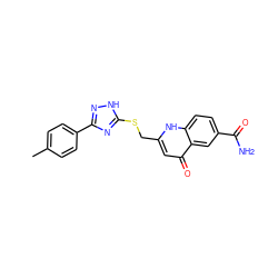 Cc1ccc(-c2n[nH]c(SCc3cc(=O)c4cc(C(N)=O)ccc4[nH]3)n2)cc1 ZINC000033007464