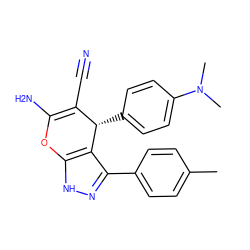 Cc1ccc(-c2n[nH]c3c2[C@@H](c2ccc(N(C)C)cc2)C(C#N)=C(N)O3)cc1 ZINC000000985585