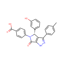 Cc1ccc(-c2n[nH]c3c2[C@@H](c2cccc(O)c2)N(c2ccc(C(=O)O)cc2)C3=O)cc1 ZINC000008595569