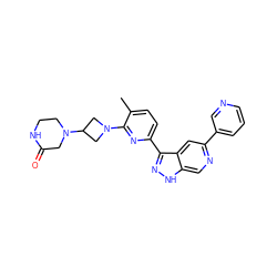 Cc1ccc(-c2n[nH]c3cnc(-c4cccnc4)cc23)nc1N1CC(N2CCNC(=O)C2)C1 ZINC000205251658