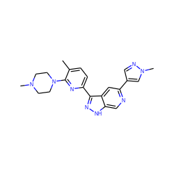 Cc1ccc(-c2n[nH]c3cnc(-c4cnn(C)c4)cc23)nc1N1CCN(C)CC1 ZINC000205251701