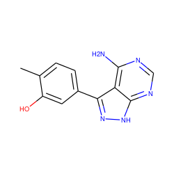 Cc1ccc(-c2n[nH]c3ncnc(N)c23)cc1O ZINC000008581893