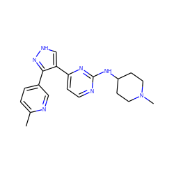 Cc1ccc(-c2n[nH]cc2-c2ccnc(NC3CCN(C)CC3)n2)cn1 ZINC000040413537