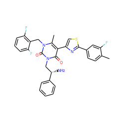 Cc1ccc(-c2nc(-c3c(C)n(Cc4c(F)cccc4F)c(=O)n(C[C@H](N)c4ccccc4)c3=O)cs2)cc1F ZINC000028389958