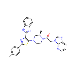 Cc1ccc(-c2nc(-c3nc4ccccc4[nH]3)c(N3CCN(C(=O)Cn4cnc5cccnc54)[C@H](C)C3)s2)cc1 ZINC000143646411