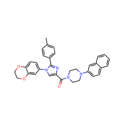 Cc1ccc(-c2nc(C(=O)N3CCN(c4ccc5ccccc5c4)CC3)cn2-c2ccc3c(c2)OCCO3)cc1 ZINC000049867183