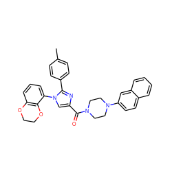 Cc1ccc(-c2nc(C(=O)N3CCN(c4ccc5ccccc5c4)CC3)cn2-c2cccc3c2OCCO3)cc1 ZINC000044419289