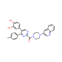 Cc1ccc(-c2nc(C(=O)N3CCN(c4cnc5ccccc5c4)CC3)ncc2-c2ccc(O)c(O)c2)cc1 ZINC000071319023