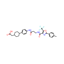 Cc1ccc(-c2nc(C(=O)NCCC(=O)Nc3ccc(C4CCC(CC(=O)O)CC4)cc3)c(C(F)(F)F)o2)cc1 ZINC001772587167