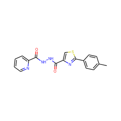 Cc1ccc(-c2nc(C(=O)NNC(=O)c3ccccn3)cs2)cc1 ZINC000017329186