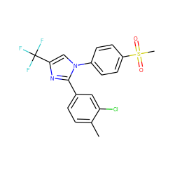 Cc1ccc(-c2nc(C(F)(F)F)cn2-c2ccc(S(C)(=O)=O)cc2)cc1Cl ZINC000000841379