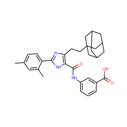 Cc1ccc(-c2nc(CCC34CC5CC(CC(C5)C3)C4)c(C(=O)Nc3cccc(C(=O)O)c3)[nH]2)c(C)c1 ZINC000013674719