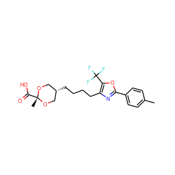 Cc1ccc(-c2nc(CCCC[C@H]3CO[C@@](C)(C(=O)O)OC3)c(C(F)(F)F)o2)cc1 ZINC000253896616