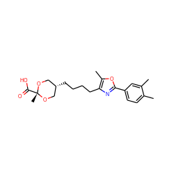 Cc1ccc(-c2nc(CCCC[C@H]3CO[C@@](C)(C(=O)O)OC3)c(C)o2)cc1C ZINC000253691914