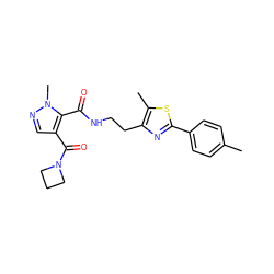 Cc1ccc(-c2nc(CCNC(=O)c3c(C(=O)N4CCC4)cnn3C)c(C)s2)cc1 ZINC000144097490