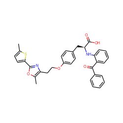 Cc1ccc(-c2nc(CCOc3ccc(C[C@H](Nc4ccccc4C(=O)c4ccccc4)C(=O)O)cc3)c(C)o2)s1 ZINC000012358083