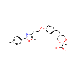 Cc1ccc(-c2nc(CCOc3ccc(C[C@H]4CO[C@](C)(C(=O)O)OC4)cc3)c(C)o2)cc1 ZINC000169109485