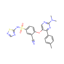 Cc1ccc(-c2nc(N(C)C)ncc2Oc2ccc(S(=O)(=O)Nc3ncns3)cc2C#N)cc1 ZINC000095583456