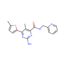 Cc1ccc(-c2nc(N)nc(C(=O)NCc3ccccn3)c2C)o1 ZINC000045365889