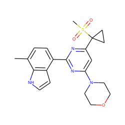 Cc1ccc(-c2nc(N3CCOCC3)cc(C3(S(C)(=O)=O)CC3)n2)c2cc[nH]c12 ZINC000095582955