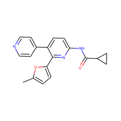 Cc1ccc(-c2nc(NC(=O)C3CC3)ccc2-c2ccncc2)o1 ZINC000049034539