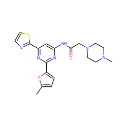 Cc1ccc(-c2nc(NC(=O)CN3CCN(C)CC3)cc(-c3nccs3)n2)o1 ZINC000023360523