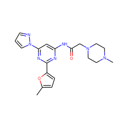 Cc1ccc(-c2nc(NC(=O)CN3CCN(C)CC3)cc(-n3cccn3)n2)o1 ZINC000023360514