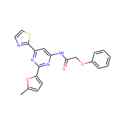 Cc1ccc(-c2nc(NC(=O)COc3ccccc3)cc(-c3nccs3)n2)o1 ZINC000029041624