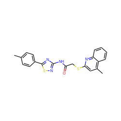 Cc1ccc(-c2nc(NC(=O)CSc3cc(C)c4ccccc4n3)ns2)cc1 ZINC000017355362