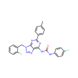 Cc1ccc(-c2nc(NC(=O)Nc3ccc(F)cc3)c3nnn(Cc4ccccc4F)c3n2)cc1 ZINC000035834071