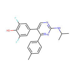 Cc1ccc(-c2nc(NC(C)C)ncc2-c2cc(F)c(O)c(F)c2)cc1 ZINC000473090287