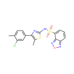 Cc1ccc(-c2nc(NS(=O)(=O)c3cccc4nonc34)sc2C)cc1Cl ZINC000001029933