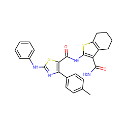 Cc1ccc(-c2nc(Nc3ccccc3)sc2C(=O)Nc2sc3c(c2C(N)=O)CCCC3)cc1 ZINC000299863798