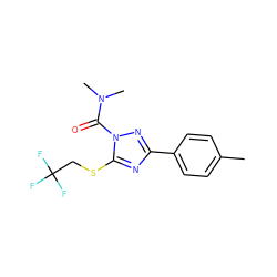 Cc1ccc(-c2nc(SCC(F)(F)F)n(C(=O)N(C)C)n2)cc1 ZINC000013533069