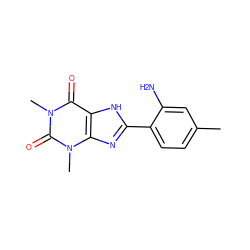 Cc1ccc(-c2nc3c([nH]2)c(=O)n(C)c(=O)n3C)c(N)c1 ZINC000026014810