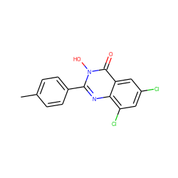 Cc1ccc(-c2nc3c(Cl)cc(Cl)cc3c(=O)n2O)cc1 ZINC000001382191