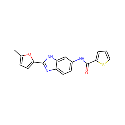 Cc1ccc(-c2nc3ccc(NC(=O)c4cccs4)cc3[nH]2)o1 ZINC000004567474