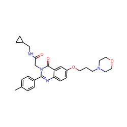 Cc1ccc(-c2nc3ccc(OCCCN4CCOCC4)cc3c(=O)n2CC(=O)NCC2CC2)cc1 ZINC000066066387