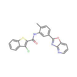 Cc1ccc(-c2nc3ncccc3o2)cc1NC(=O)c1sc2ccccc2c1Cl ZINC000000873290