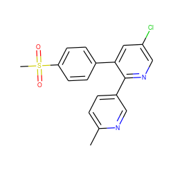 Cc1ccc(-c2ncc(Cl)cc2-c2ccc(S(C)(=O)=O)cc2)cn1 ZINC000000579472