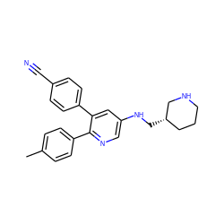 Cc1ccc(-c2ncc(NC[C@H]3CCCNC3)cc2-c2ccc(C#N)cc2)cc1 ZINC000653686908