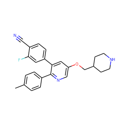 Cc1ccc(-c2ncc(OCC3CCNCC3)cc2-c2ccc(C#N)c(F)c2)cc1 ZINC000653686949