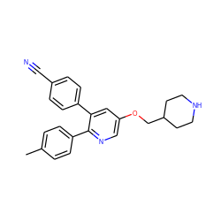 Cc1ccc(-c2ncc(OCC3CCNCC3)cc2-c2ccc(C#N)cc2)cc1 ZINC000653703179