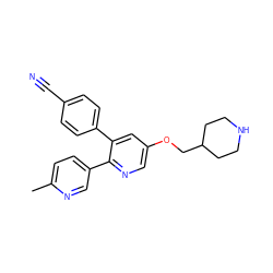 Cc1ccc(-c2ncc(OCC3CCNCC3)cc2-c2ccc(C#N)cc2)cn1 ZINC000653710208