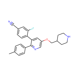 Cc1ccc(-c2ncc(OCC3CCNCC3)cc2-c2ccc(C#N)cc2F)cc1 ZINC000653686939