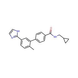 Cc1ccc(-c2ncc[nH]2)cc1-c1ccc(C(=O)NCC2CC2)cc1 ZINC000029130832