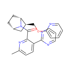 Cc1ccc(-c2ncccn2)c(C(=O)N2[C@H]3CC[C@@H]2[C@@H](COc2ccccn2)C3)n1 ZINC000226033393