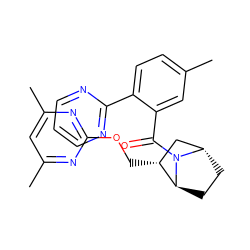 Cc1ccc(-c2ncccn2)c(C(=O)N2[C@H]3CC[C@H]2[C@H](COc2nc(C)cc(C)n2)C3)c1 ZINC000226057634